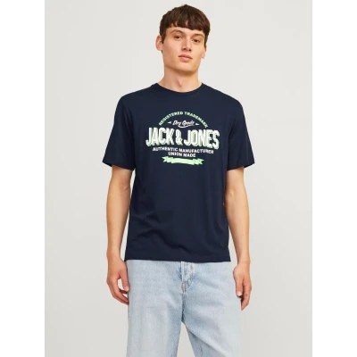Abbildung von Jack &amp; Jones LOGO Rundhals Tshirt print, Herren, Größe: Large, Navy blazer