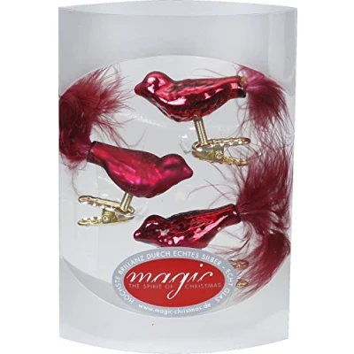 Abbildung von MAGIC 3 Vögel 4,5 cm Glas Weihnachtsschmuck Weihnachtsdeko Christbaumkugeln Christbaumschmuck 45mm Farbe: Bordeaux Ochsenblut Glanz/matt