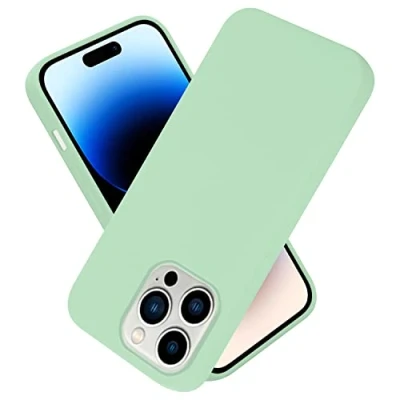 Abbildung von Cadorabo Hülle kompatibel mit Apple iPhone 14 PRO MAX Handyhülle für Case aus flüssigem Silikon stoßfeste dünne TPU Schutzhülle Liquid HELL GRÜN