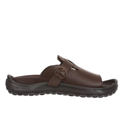 Abbildung von MBT AKITA Sandalen für Herren aus Leder. Leichtes und bequemes Schuhwerk Frühling Sommer. Physiologisches Komfort Stabilität. Erholungssandalen zum Anziehen. Farbe Braun