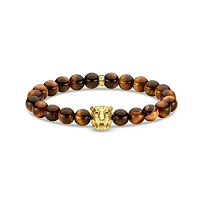 Abbildung von Thomas Sabo Herren Armband Tiger gold, aus Tigerauge Perlen, Tigerkopf 925er Sterlingsilber mit 750er Gelbgold Vergoldung, Länge: 18 cm, A1939 324 2 L18