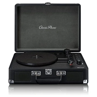 Abbildung von Lenco TT 115BK Plattenspieler (Riemenantrieb, im Retro Koffer,Bluetooth 5.0 &amp; AUX, USB, 45 RPM)