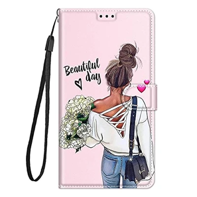 Abbildung von Everainy Kompatibel für Xiaomi Redmi 13C/13 C/Poco C65 Hülle Silikon Leder Flip Case Cover Tasche Kartenfach Kickstand Muster Motiv Klappbar Magnetisch Hüllen Stoßfest Handyhülle (Mädchen)