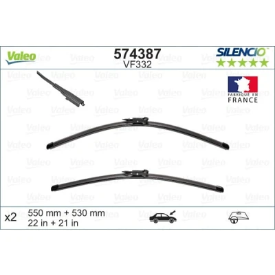 Abbildung von Scheibenwischer Valeo Silencio X.trm, Flat Blade Set 574387 vorne Rahmenlos Top Lock AUDI: TT Coupe, Roadster, FORD USA: Mustang Mk6 Coupe