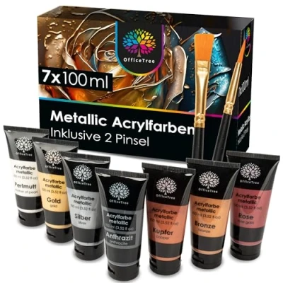 Abbildung von OfficeTree Kreativset Metallic Acrylfarben 7 Stück 100ml, (7er Set), Set auf Wasserbasis