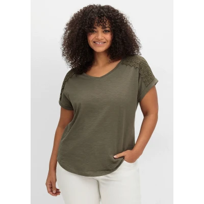Abbildung von Sheego Tshirt print, Damen, Größe: 48, Oliv