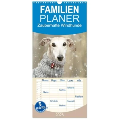 Abbildung von Familienplaner 2025 Zauberhafte Windhunde mit 5 Spalten (Wandkalender, 21 cm x 45 cm), CALVENDO