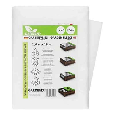 Abbildung von GARDENIX Frostschutz Pflanzen Wachstumsvlies Gartenvlies Hochbeet 1.6m x 10m für Abdeckung, Vlies, Folie Frühbeet 17g/m², Abdeckvlies, Winterschutzvlies, Windschutz, Lochfolie