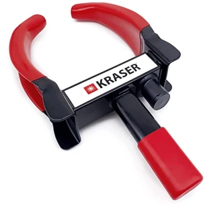 Abbildung von KRASER KR820 Radkralle Parkkralle mit Sicherheitsschloss für Auto PKW Wohnwagen, Anhänger Reifenkralle Wegfahrsperre Diebstahlsicherung, Universal, PVC Schutz, Anti Bohrschloss