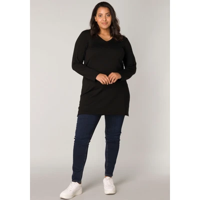 Abbildung von Base Level Curvy V Ausschnitt Pullover &quot;BAS ANINE LONG&quot;, Feinstrick Qualität