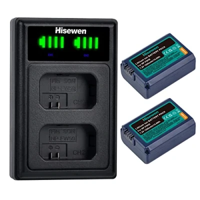 Abbildung von Hisewen 2 Pack NP FW50 NPFW50 Akku und Dual USB Ladegerät Kompatibel mit Sony ZV E10, A6000, A6100, A6300, A6400, A6500, A7, A7 II, A7S, A7S A7R, A7R NEX 7, 6 Kamera.
