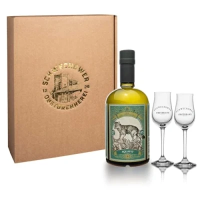 Abbildung von Aquavit 0.5l (40% Vol) Waldaquavit Mecklenburger Geschenk + Gläser (Waldschnaps)