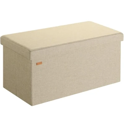 Abbildung von Casaria® Sitzbank mit Stauraum Faltbar Beige 80x40x40cm Gepolstert Deckel Leinen Optik Schlafzimmer Wohnzimmer Flur Sitztruhe Truhenbank Polsterbank