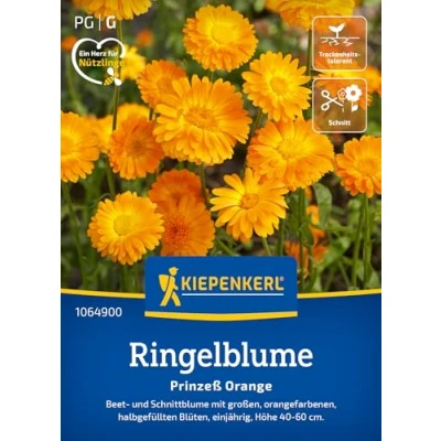 Abbildung von Kiepenkerl Ringelblume Prinzeß Orange 1064900 einjährige Beet und Schnittblume mit großen, orangefarbenen Blüten Wildblumensamen, Blumenwiese, Saatgut
