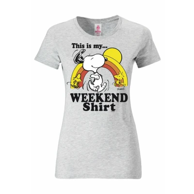 Abbildung von Logoshirt Comics Peanuts Snoopy &amp; Woodstock Weekend Tshirt print graumeliert, Damen, Größe: Medium, Grau meliert