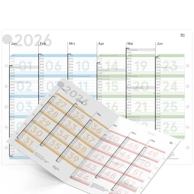 Abbildung von weekview Tafelkalender 2026 A5 farbig, gefaltet Kalender mit Feiertagen, Jahreskalender, Wandkalender DIN als Jahresplaner Blattkalender 12 Monate klar erkennbarer Kalenderwoche
