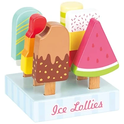 Abbildung von Lelin Lernspielzeug 40228 Holz Eis und Eiscremeständer 6 Stieleis mit Aufbewahrung