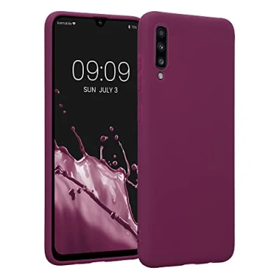 Abbildung von kwmobile Hülle kompatibel mit Samsung Galaxy A70 weiches TPU Silikon Case Cover geeignet für kabelloses Laden Bordeaux Violett