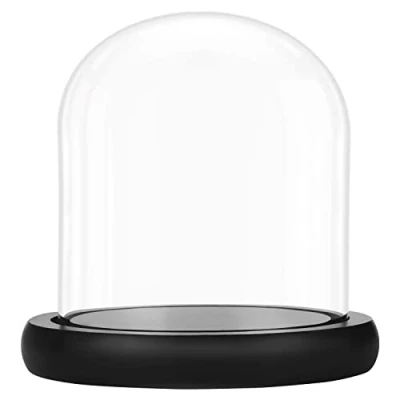 Abbildung von Belle Vous 10 cm Glasglocke Deko mit Schwarzem Holzsockel Klare Dekorative Glocke aus Glas Tablett für Lichterketten, Tafelschmuck und Antiquitäten