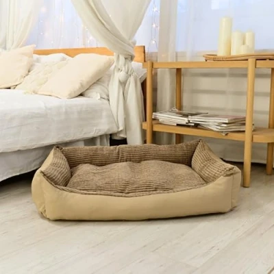 Abbildung von Odolplusz XXL Hundebett für große Hunde Hundekissen Ergonomisches Hundesofa (Beige aus Cord, L 100 x B 70 H 19 cm)
