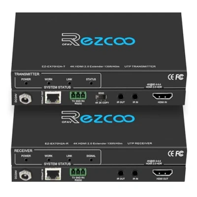 Abbildung von ROFAVEZCO HDMI Extender über Ethernet 4k 60Hz unkomprimierte 18G/BPS Single Cat5/6 bis zu 40 m, RS232 + POE IR HDCP2.2 HDR und CEC EDID