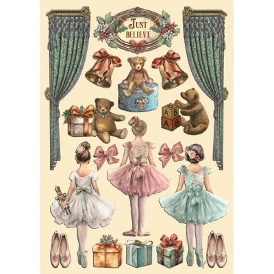 Abbildung von Stamperia Coloured Wooden Shapes for Scrapbooks, Albums, Bullet Journals and More, Laser Cut, Printed Enhanced Detail, Perfect Crafts Gifting (The Nutcracker, Ballet Teddy) (A5)