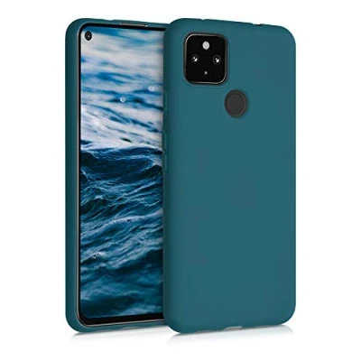 Abbildung von kwmobile Hülle kompatibel mit Google Pixel 4a 5G gummierte TPU Silikon Handyhülle Schutzhülle für kabelloses Laden Case in Petrol matt