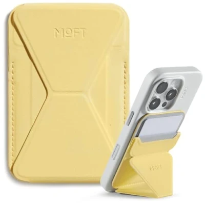 Abbildung von MOFT Magnetische Wallet Ständer für iPhone 16/15/14/13/12 Serie Kompatibel mit MagSafe, MOVAS Vegan Leder Magnetischer Handyständer 3 Betrachtungswinkeln, 2 Kartenhalter (Panna Cotta)