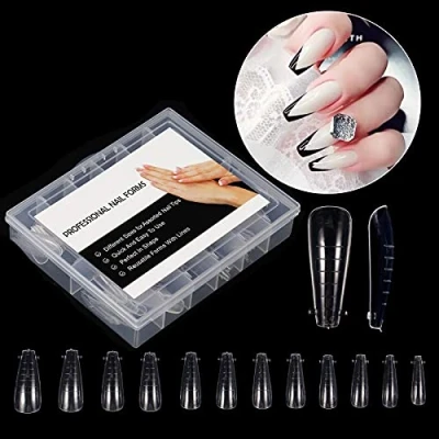 Abbildung von BNG 120 Stück Nagelformen Set Dual Formen Tipps Ballerina Profi Nagelverlängerung Flache Quadratische Nagel Für Polymer Gel Schneller Aufbau, Vollständige Abdeckung Doppelformen Set, Clear 5