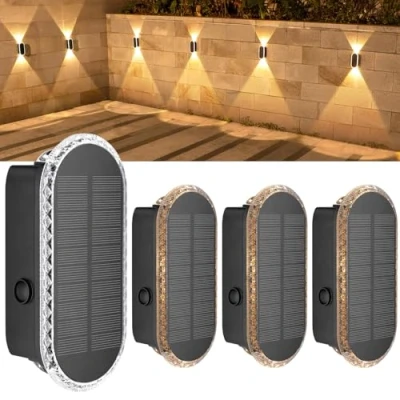 Abbildung von ELLASAY Solar Wandleuchte Aussen Garten: 4 Stück Up und Down LED Solarleuchte für Außenwand 3000K/4000K/6500K IP65 Wasserdicht Solarlampen Terrasse Fassade
