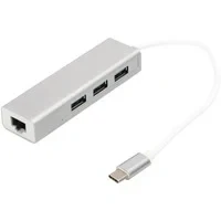 Abbildung von DIGITUS USB 3.0 Typ C 3 Port Hub mit Gigabit Ethernet Adapter, 3x A, 1x RJ45 LAN, Silber