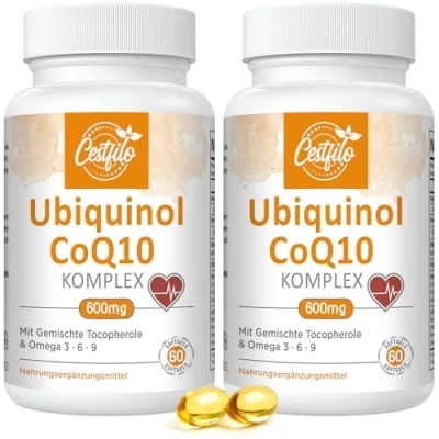 Abbildung von Ubiquinol CoQ10 600 mg Softgelkapseln Aktive Form von Plus Vitamin E &amp; Omega 3 6 9 Fortschrittliches Coenzym Q10 (60 stück (2er Pack))