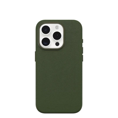 Abbildung von OtterBox Symmetry Series Cactus Leather MagSafe Hülle für iPhone 15 Pro, stoßfest, sturzsicher, dünne Schutzhülle, 3x mehr Stürze als nach Militärstandard, Grün