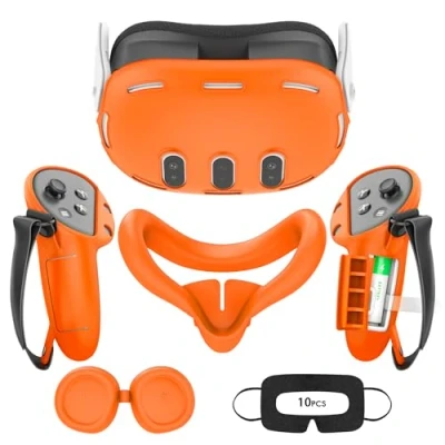 Abbildung von VR Zubehör für Meta Quest 3, Silikon Schutzhülle mit Batterieöffnungsabdeckung, inklusive Controller Griff, Lederabdeckung, Schalenabdeckung, Gesichtsabdeckung,