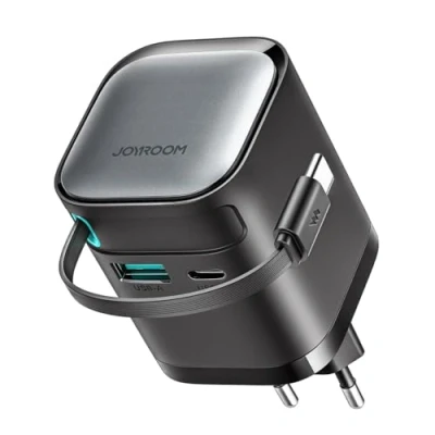Abbildung von JOYROOM Ladegerät mit einer Leistung von bis zu 65 W integrierten USB C Kabel Smartphone