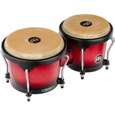 Abbildung von Meinl Percussion Bongos Headliner Wood 2 Handtrommeln mit 6,75 und 8 Zoll inkl. Stimmschlüssel Siam Eiche, Rot (HB100WRB)