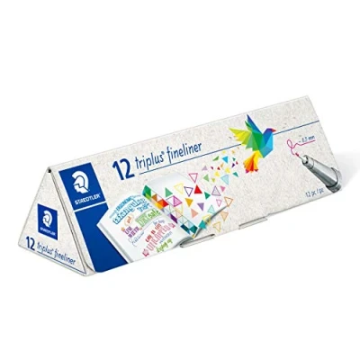 Abbildung von STAEDTLER Fineliner triplus, ergonomische Dreikantform, superfeine 0,3mm Spitze, lange Lebensdauer, DRY SAFE, PP Schaft, 12 im dreikantigen Karton Mäppchen, 334 CPC12
