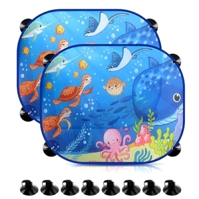 Abbildung von Sonnenblende Auto Baby, 44x36cm mit 8 Saugnäpfen, Sonnenschutz Universeller UV Schutz, Schatten Autofenster Seitenscheibe Motiv Tiere(Wasserlebewesen)
