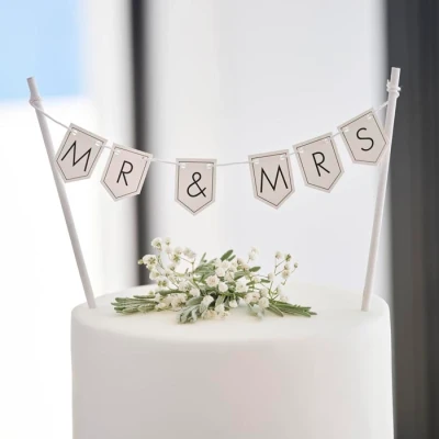 Abbildung von Ginger Ray Customisable Mr &amp; Mrs Wedding Tortenaufsatz, Wimpelkette, Schwarz, Weiß