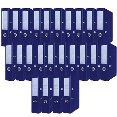 Abbildung von OFFICER PRODUCTS 24er Pack Ordner A4/75 mm/Dunkelblau Papier Pappe/Kunststoffbezug PP Schlitzordner Büroordner Pappordner Aktenordner Metall Kantenschutz