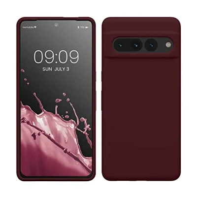 Abbildung von kwmobile Hülle kompatibel mit Google Pixel 7 Pro Silikon Handy Case Handyhülle weiche Oberfläche kabelloses Laden Bordeaux Violett