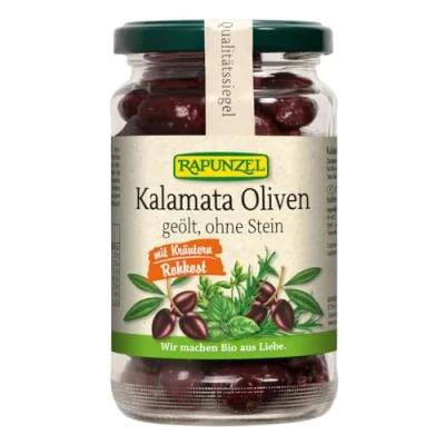 Abbildung von Rapunzel Bio Oliven Kalamata mit Kräutern, ohne Stein geölt (2 x 170 gr)