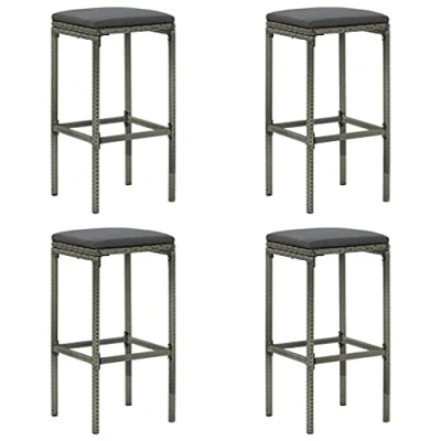 Abbildung von vidaXL 4X Barhocker mit Kissen Tresenhocker Küchenhocker Bistrohocker Thekenhocker Tresenstuhl Thekenstuhl Hocker Grau Poly Rattan