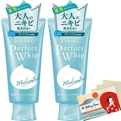 Abbildung von Senka Perfect Whip Acne Care Facial Ｗash 120g 2pcs Blotting Paper Set