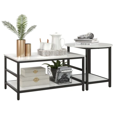 Abbildung von HOMCOM Couchtisch 2er Set Beistelltisch, im Moderndesign, mit Marmoroptik (Wohnzimmertisch, 2 St., Beistelltische), für Schlafzimmer, Stahl