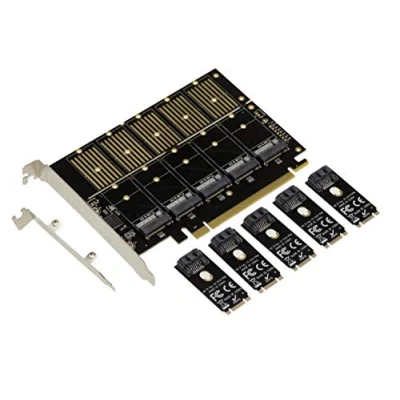 Abbildung von KALEA INFORMATIQUE PCIe 3.1 x16 Controller Karte für 5 M2 SSDs (M.2 NGFF B Key oder B+M SATA) SATA Festplatten. High Low Profile mit Chipsatz JMB585.
