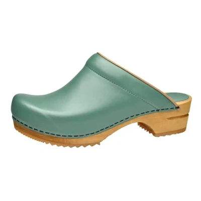 Abbildung von Sanita Lotte offener Clog Original handgemacht Leder Holzclogs für Damen Nachhaltige Sohle Jadegrün 41 EU