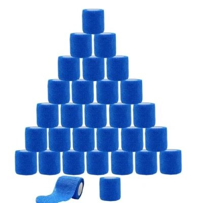Abbildung von 30 Rollen Selbstklebender Verband, 5cm x 4,5m Non Woven Pflaster Rolle Verbandsmaterial für Mensch und Tier, Elastische Binde Bandage Fixierbinde Haftbandage Selbstklebend Sport (blau)