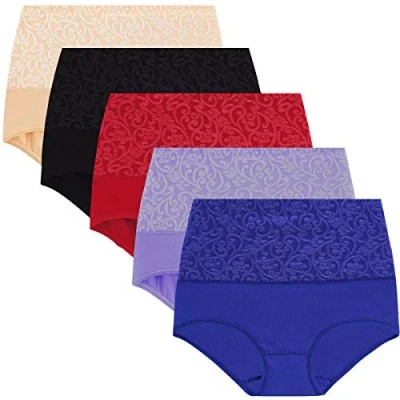 Abbildung von YaShaer Damen Unterhosen Baumwolle Slip High Waist Taillenslip Wochenbett Unterwäsche Kaiserschnitt Unterhose 5 Packungen Jacquards. 3XL