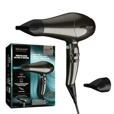 Abbildung von Revamp Progloss 3950 Featherlite Ultra X Shine Haartrockner Leistungsstarker Luftstrom (177 km/h), 2400 W für schnelleres Trocknen inkl. Diffusor, Fön weniger Frizz und glattere Haare